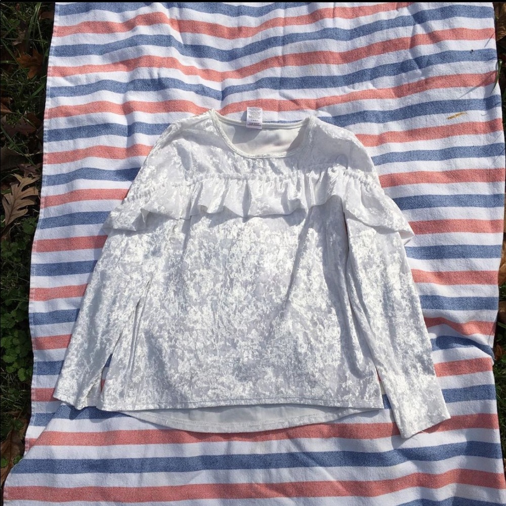 White Velvet Ruffle Top